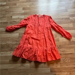 Boden Coral Long Sleeve Linen Dress
